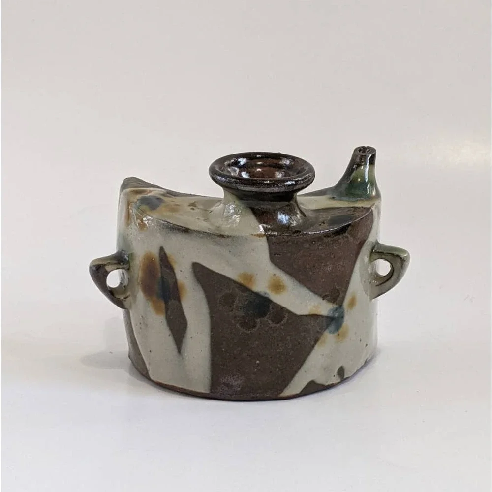 Vintage Japanese Dachibin Sake Flask Mid Century Okinawan Folk Pottery Awamori